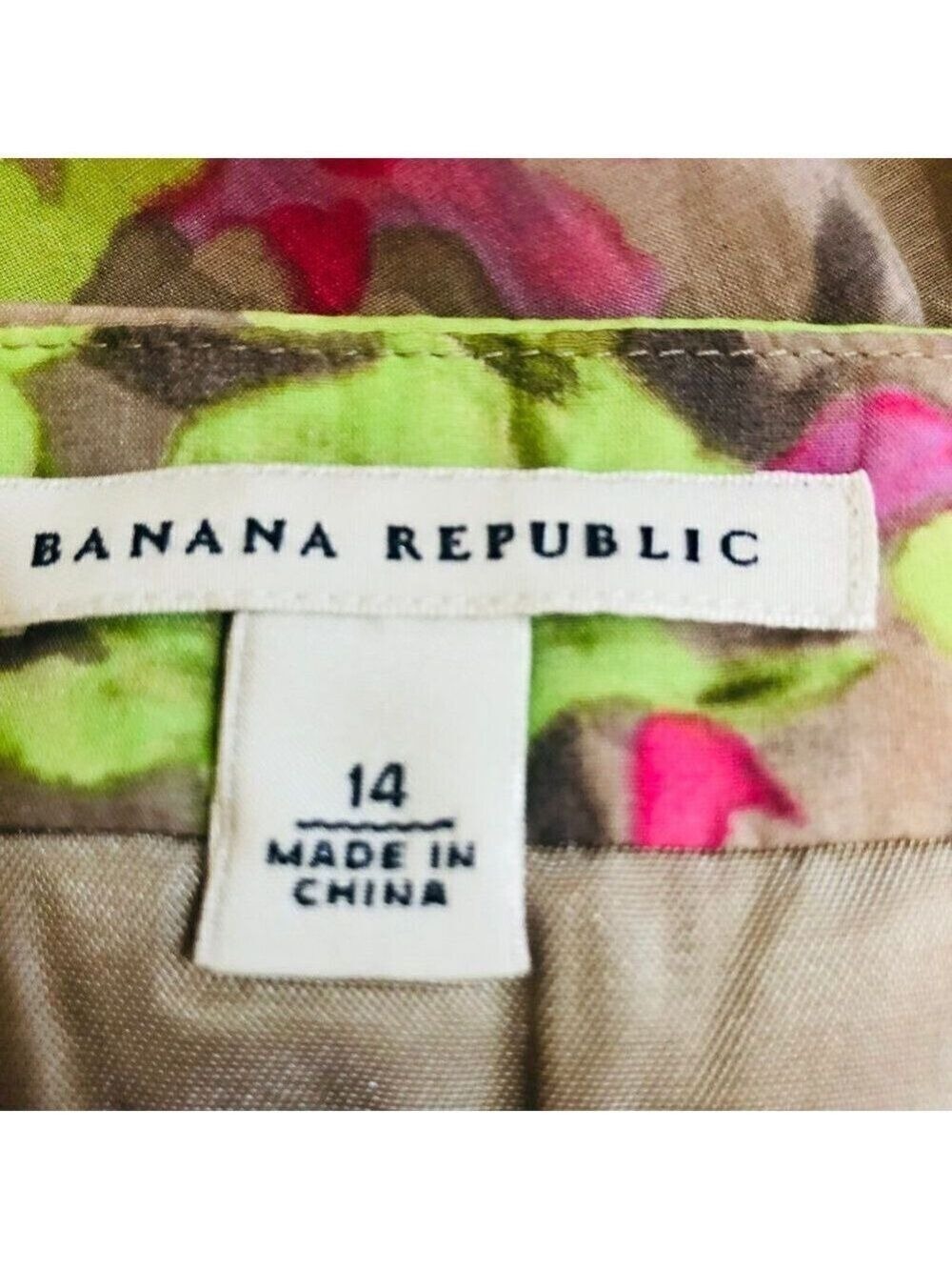 Banana Republic Green Pink Floral Silk Blend Sleeveless Dress Size 14 - Picture 4 of 8